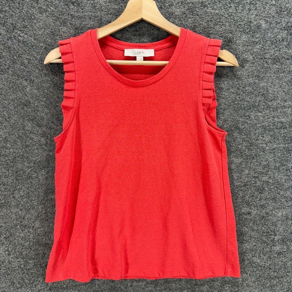 Loft Blouse Women S Small Red Sleeveless Wide Strap Round Neck Cotton Casual